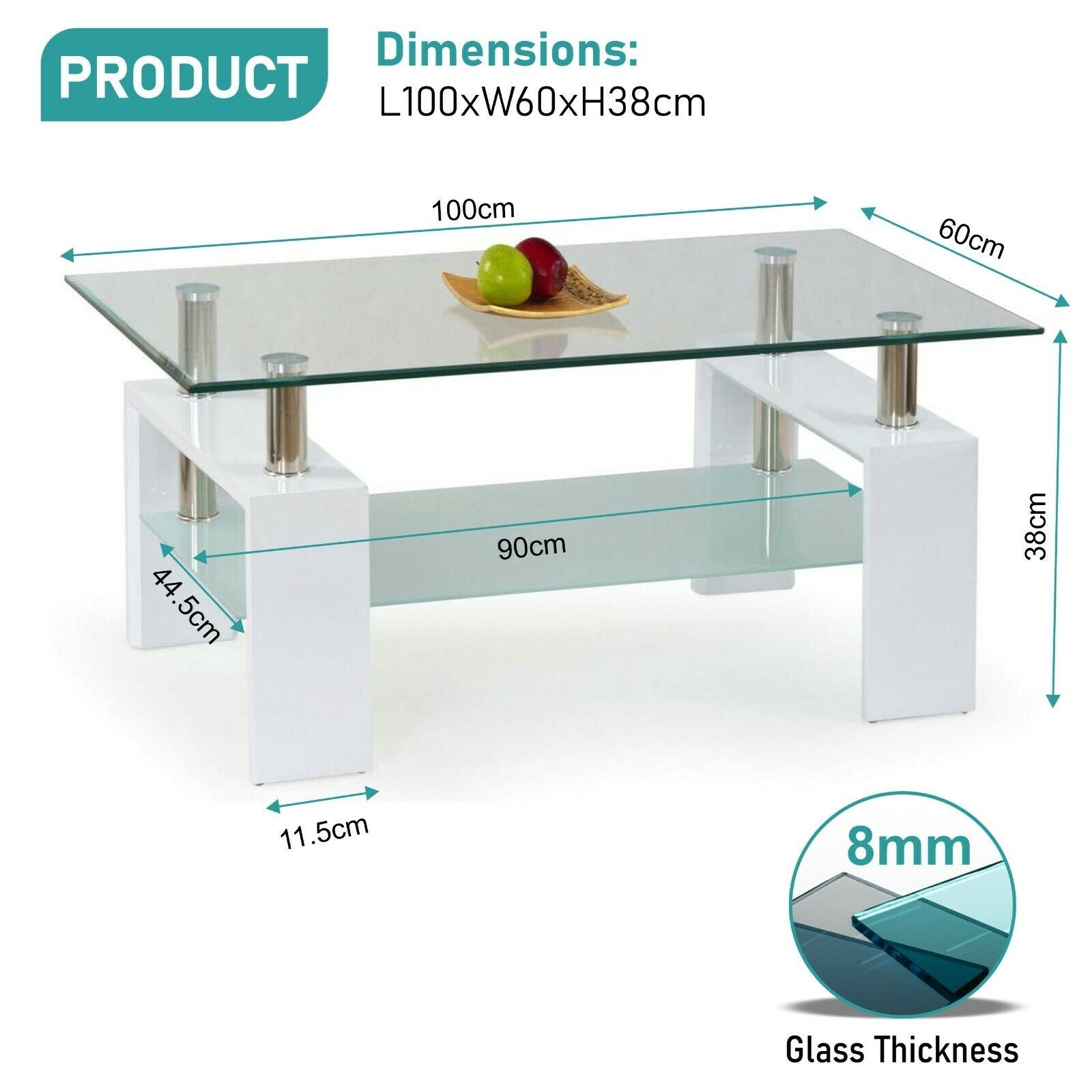 Rectangle Glass Coffee Table With Storage Modern Living Room Furniture Chrome