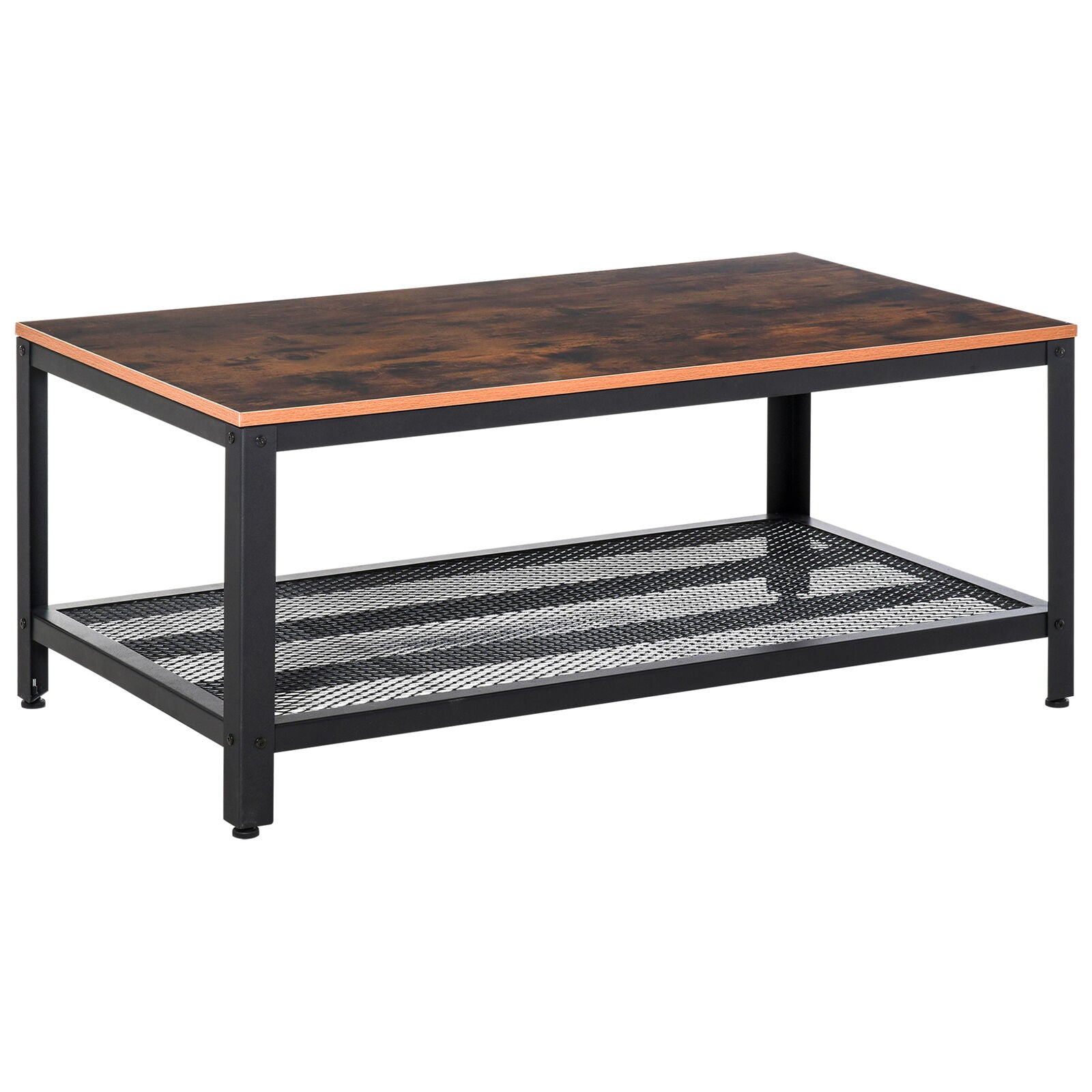 2-Tier Wooden Coffee Table Retro Industrial Style Side Desk Living Room Shelf