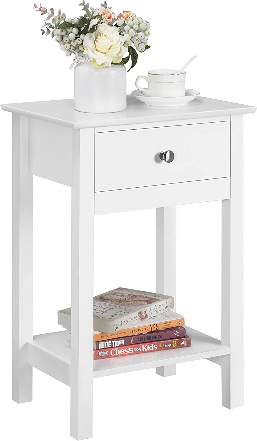 White Bedside Table Nightstand Cabinet Storage Unit with Drawers & Shelf