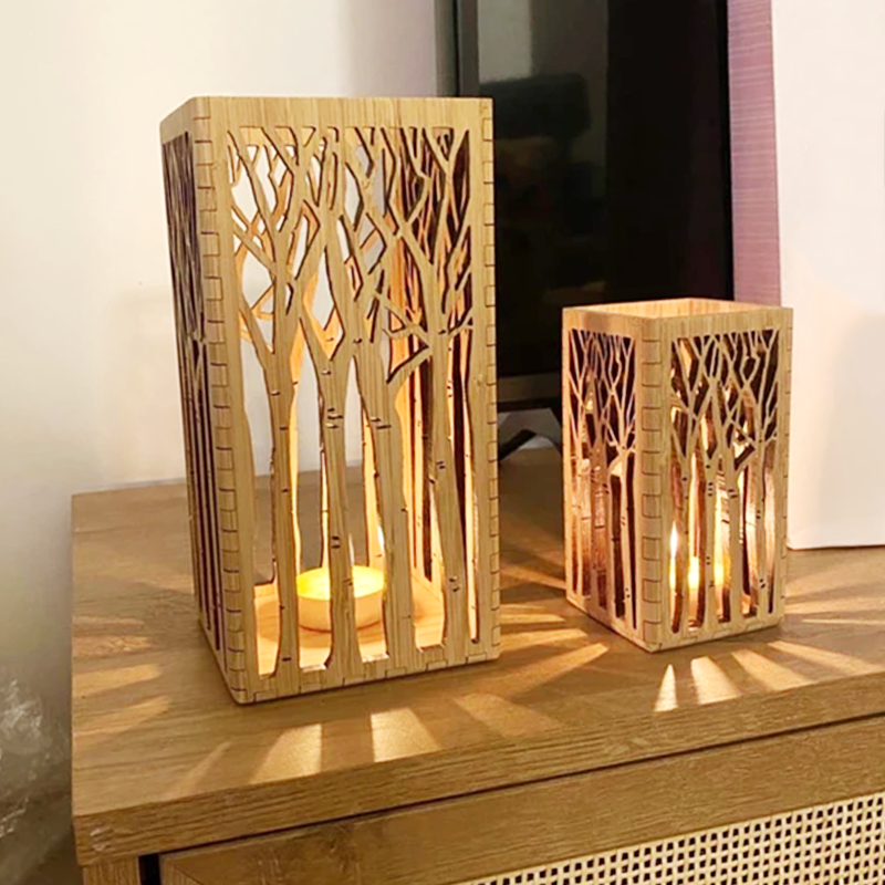 Bamboo Forest Tree Tea Light Lantern Candle Holder