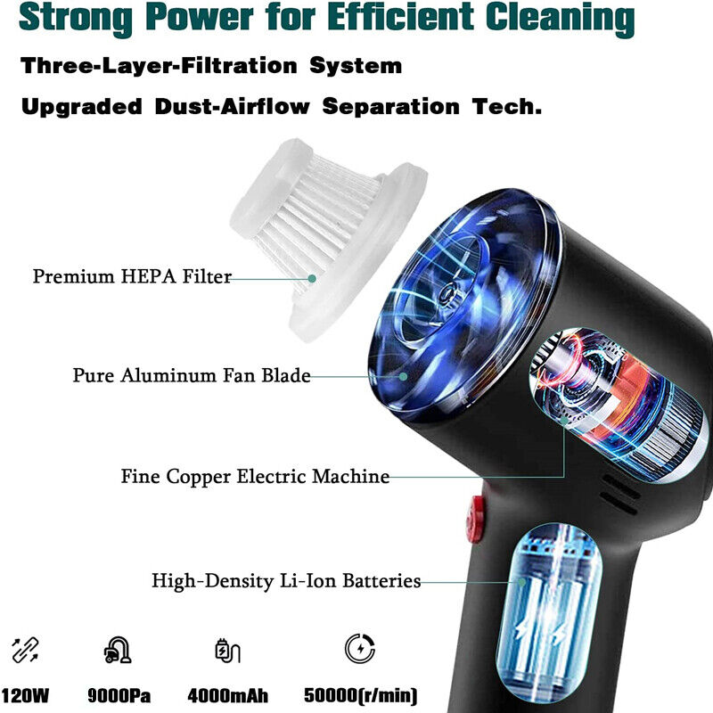 Wireless Vacuum Cleaner Car Handheld Vaccum Mini Power Suction USB Rechargeable