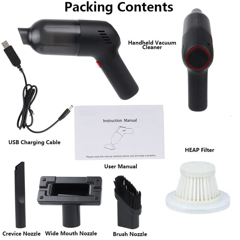 Wireless Vacuum Cleaner Car Handheld Vaccum Mini Power Suction USB Rechargeable