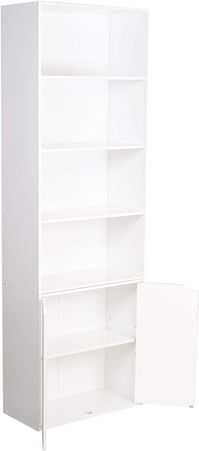 6 Tier Bookcase Bookshelf With 2 Doors Cupboard