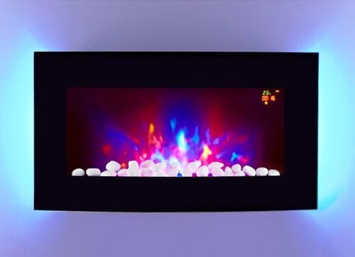 7 COLOUR LED BLACK GLASS ARCHED ELECTRIC WALL MOUNTED FIRE PLACE