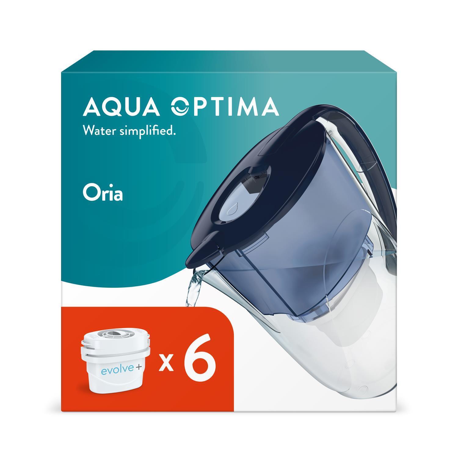 Water Filter Jug 2.8L Capacity & 6 Filter Cartridges, Oria by Aqua Optima, Blue