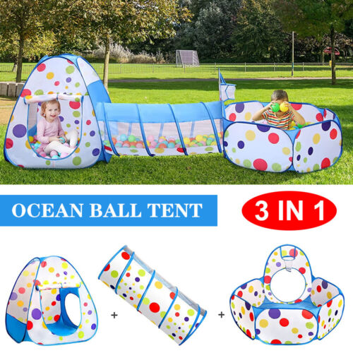 Portable 3 in 1 Kids Play Tent Baby Tunnel Ball Pit Playhouse Pool Ocean Ball