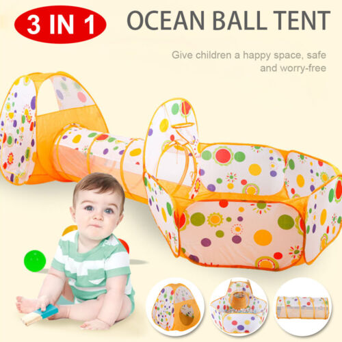 Portable 3 in 1 Kids Play Tent Baby Tunnel Ball Pit Playhouse Pool Ocean Ball