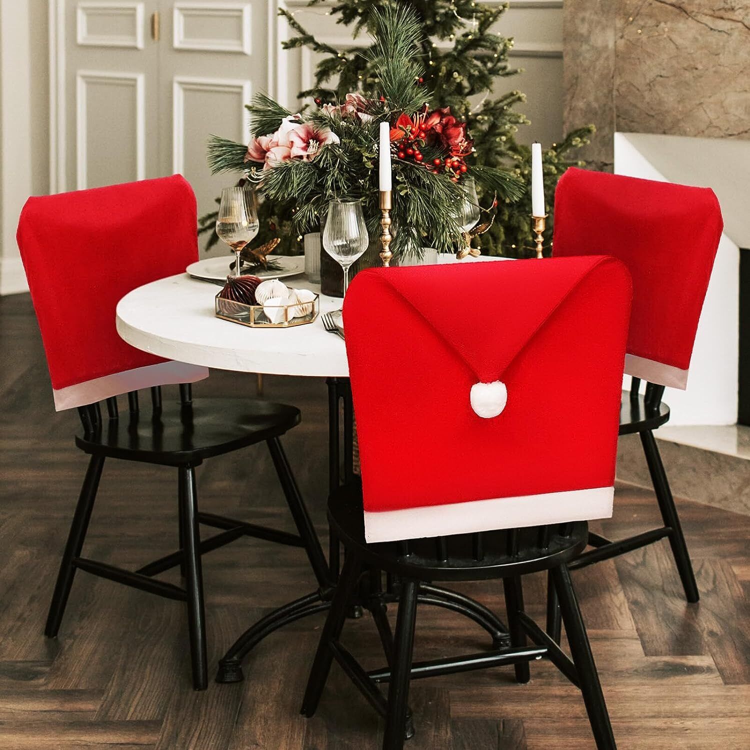 4X Christmas Santa Hat Dining Chair Back Covers Party Xmas Chair Table Decor uk