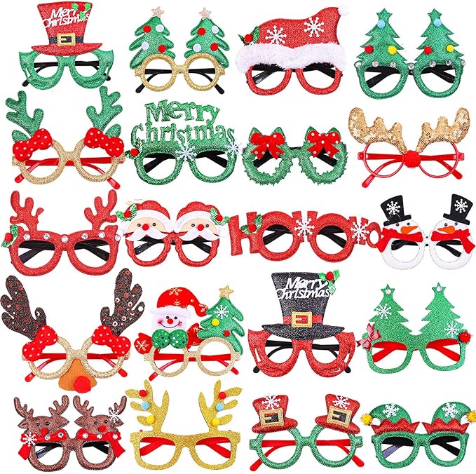 20 Styles Christmas Party Glasses Frames Christmas Decoration Eyeglasses Xmas Costume Glasses Frame for Holiday Favors