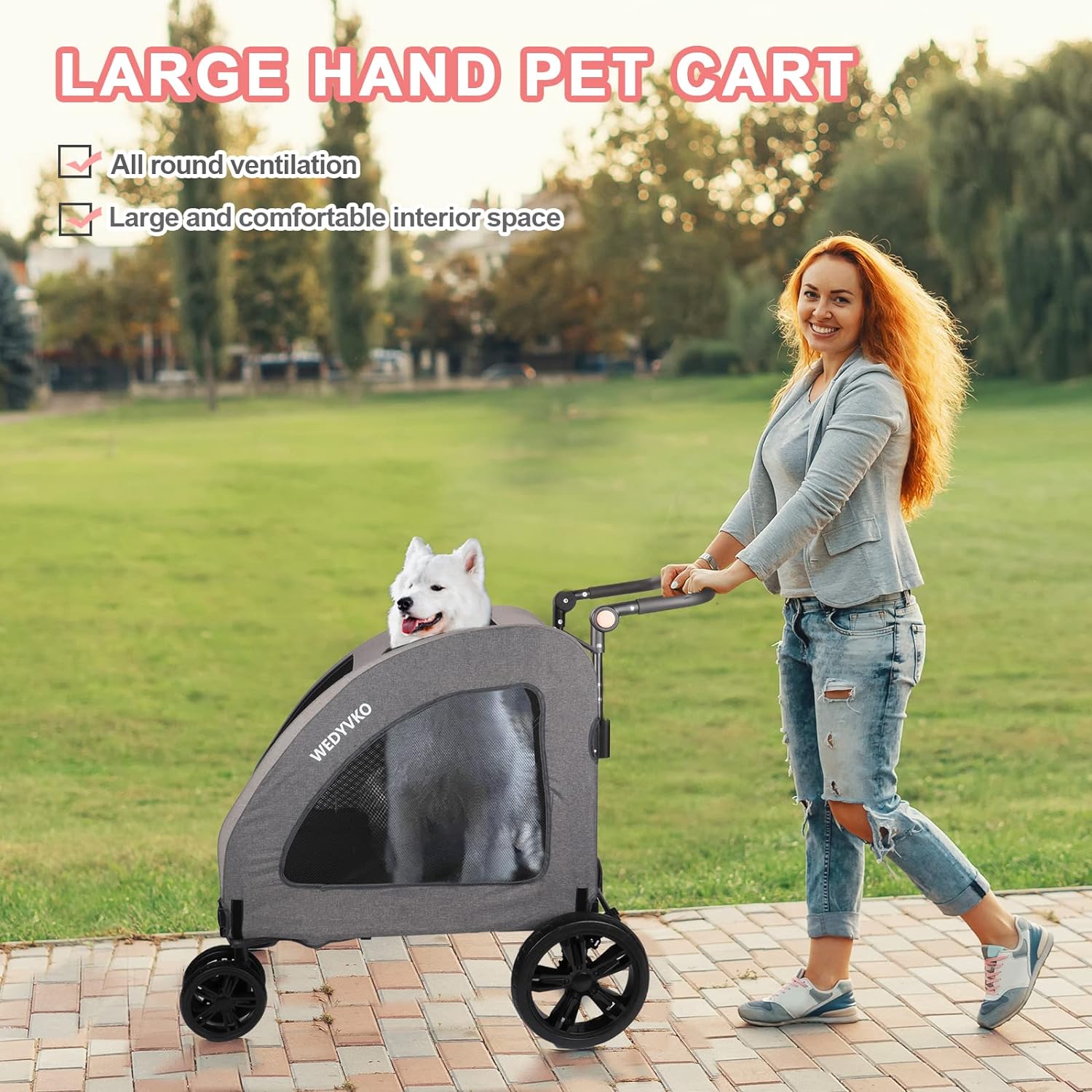 Dog Stroller Foldable Pet Jogger Stroller for Single or Multiple Medium and Large Dogs Travel Carrier Breathable Animal Stroller with 4 Wheels, Adjustable Handle, Zipper EntryUp to 160 lbs (Gray)