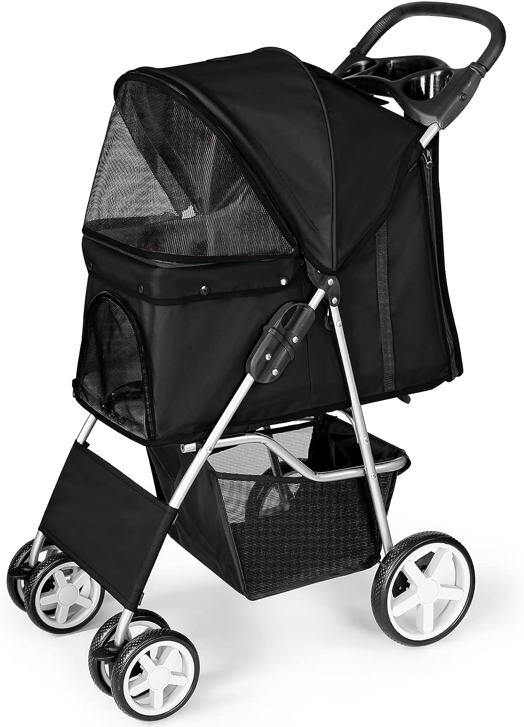 Pet Travel Stroller Dog Cat Pushchair Pram Jogger Buggy with 4 Wheels (Black)