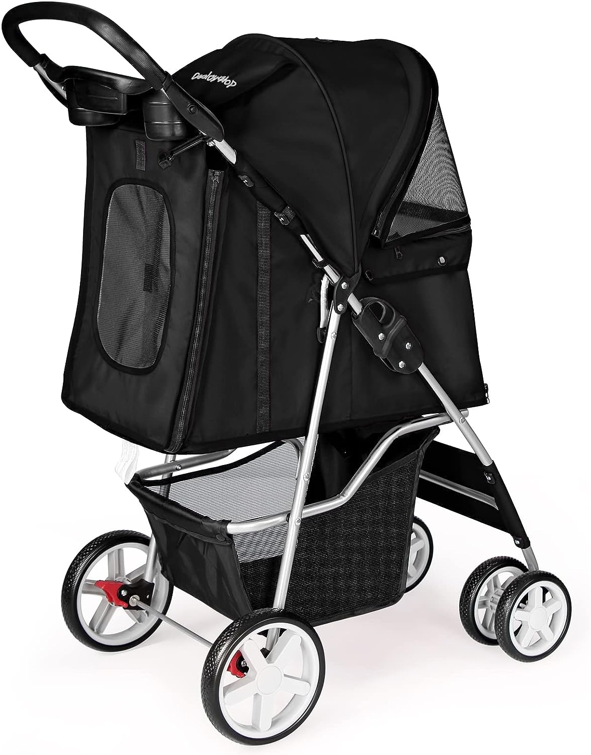 Pet Travel Stroller Dog Cat Pushchair Pram Jogger Buggy with 4 Wheels (Black)