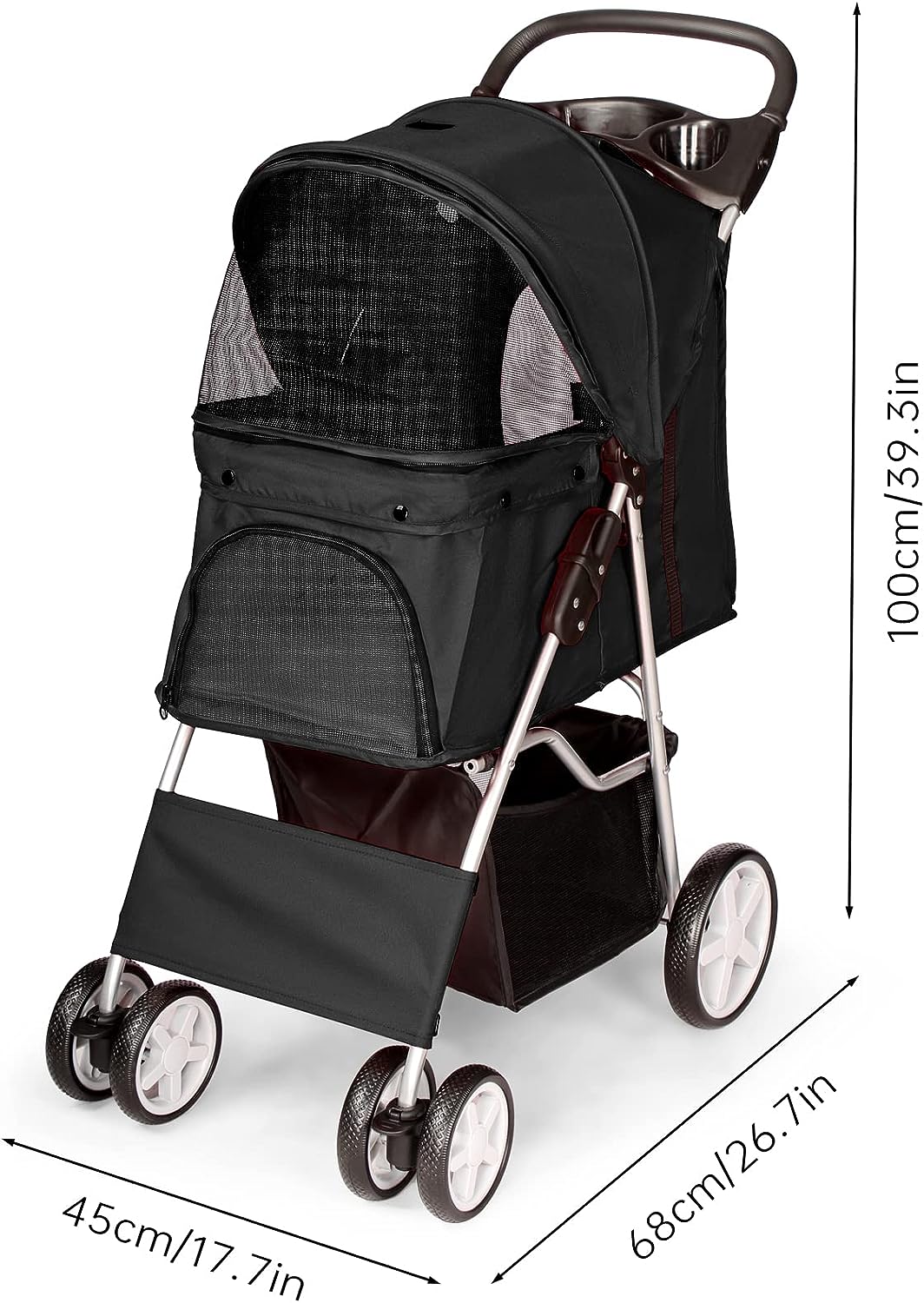 Pet Travel Stroller Dog Cat Pushchair Pram Jogger Buggy with 4 Wheels (Black)