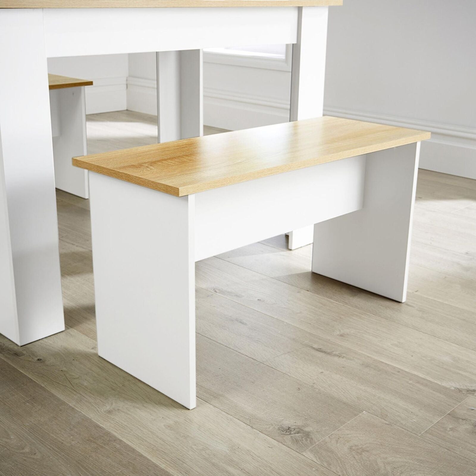 Dining Set White Table Benches Wooden Unit Kitchen Furniture Seats 4 Two Tone