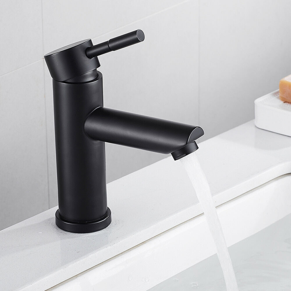 Bathroom Basin Black Tap Waterfall Mono Mixer Square Modern Sink Faucet + Waste