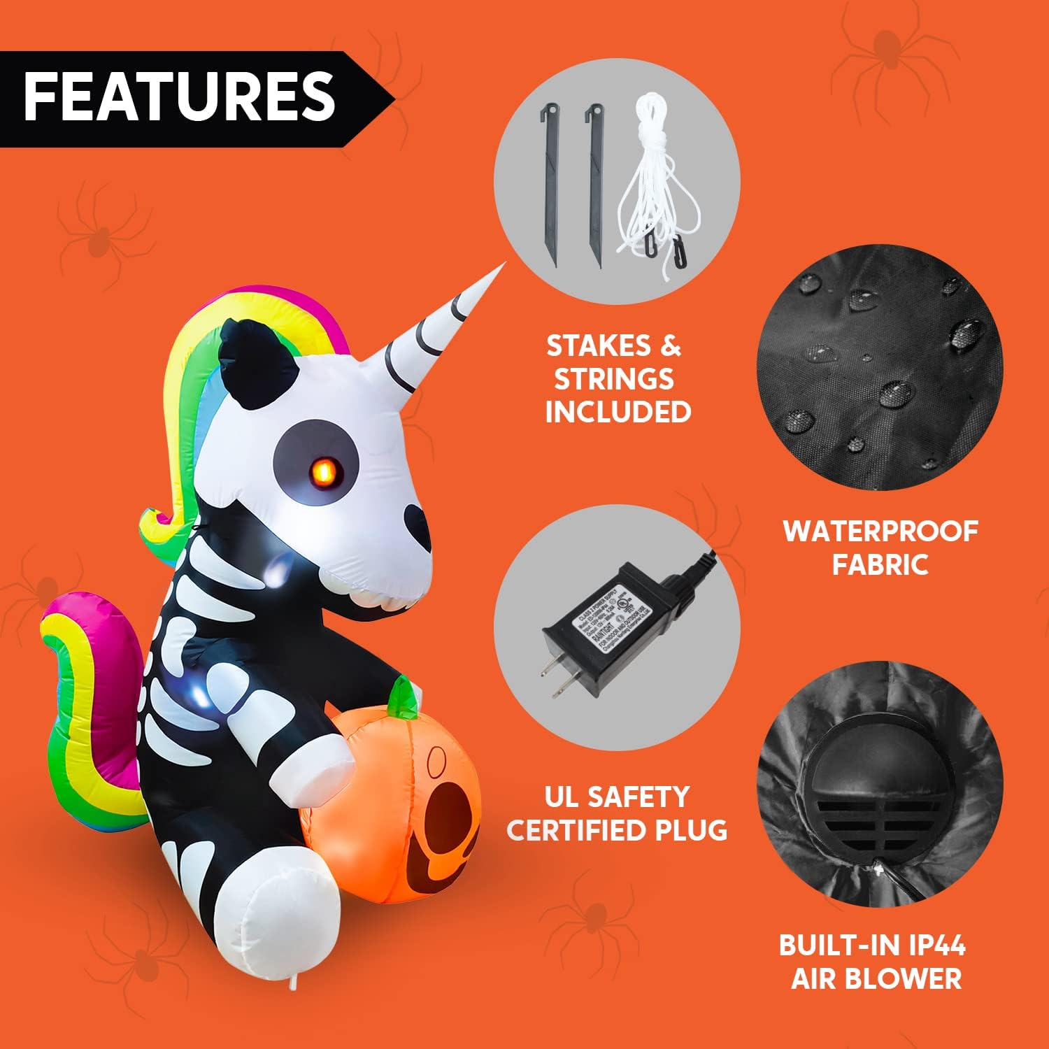 5 FT Tall Halloween Inflatable Sitting Skeleton Unicorn Inflatable Yard Decoration with Build-in LEDs Blow Up Inflatables for Halloween Party Indoor, Outdoor, Yard, Garden, Lawn Decorations