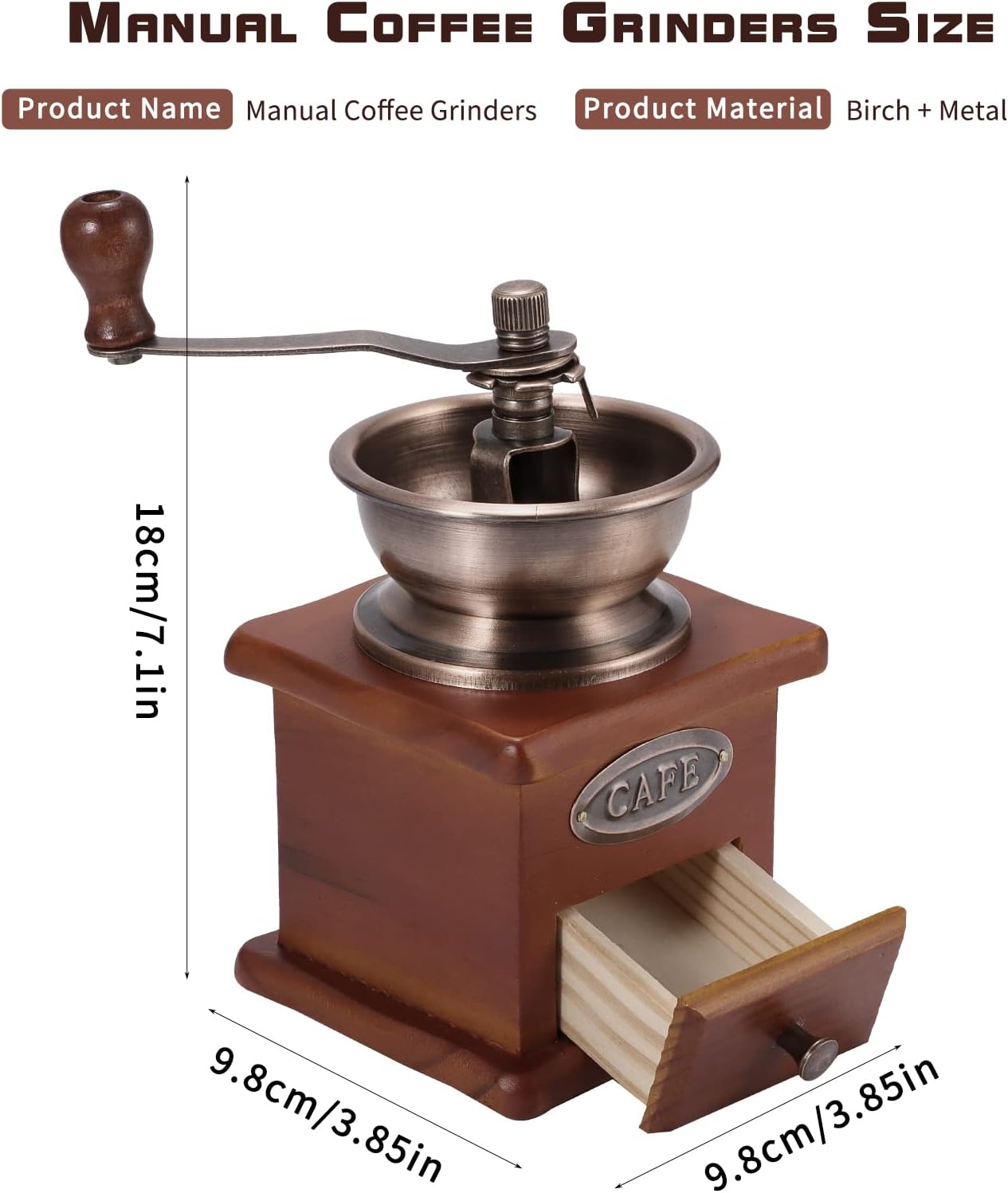 Manual Coffee Grinder, Adjustable Coarseness Coffee Mill Grinder Coffee Bean Grinder Vintage Antique Wooden Hand Grinder Hand Held Coffee Mill for Kitchen Camping