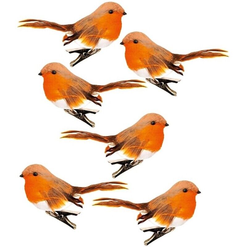 6pcs Clip On Christmas Robins Cute Festive Xmas Tree Bird Decoration Ornament