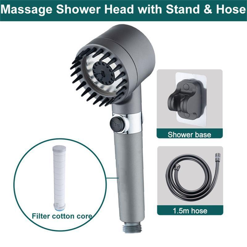 3 Modes Shower Head with Filter High Pressure Water Saving Massage Body Scalp Uk