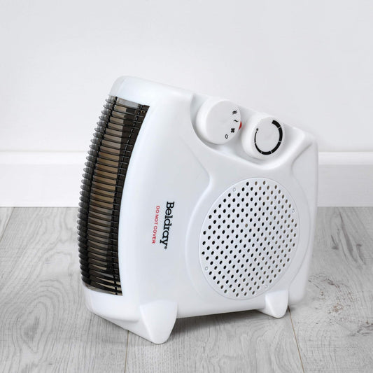 Electric Flatbed Fan Heater – Upright Heater with 2 Heat Settings and Cool Air Function, Adjustable Thermostat, Overheat Protection, Dual Position, Portable Carry Handle, 2000 W