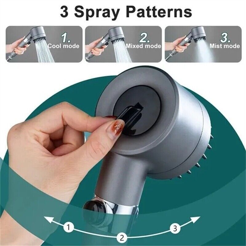 3 Modes Shower Head with Filter High Pressure Water Saving Massage Body Scalp Uk