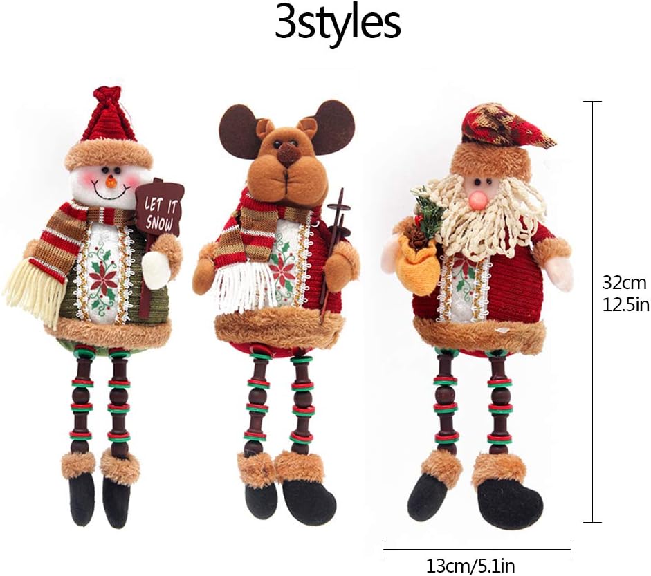 Christmas Plush Toy 3PCS/Set Super Cute Long Leg Sitting Santa Clause Snowman Reindeer Doll Christmas Ornaments Christmas Tree Topper Xmas Ornaments for Christmas Tree Pendant Holiday Party Home Decor