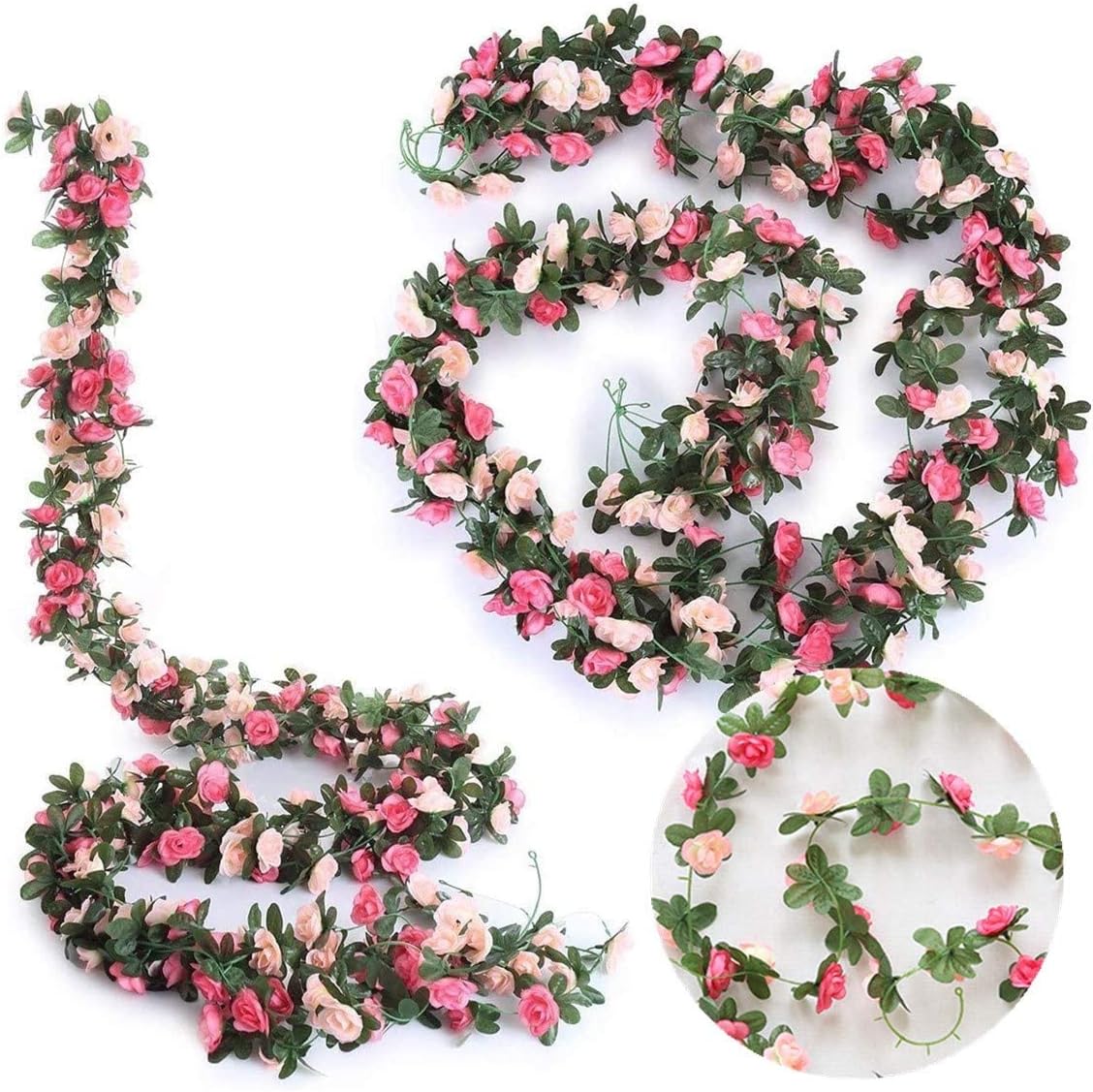 2 Pack Artificial Rose Flower Garland Fake Rose,8.2 ft /2.5m Flower Vine Artificial Flower Hanging Rose Garlands for Home Hotel Office Wedding Party Garden Craft Art Decor