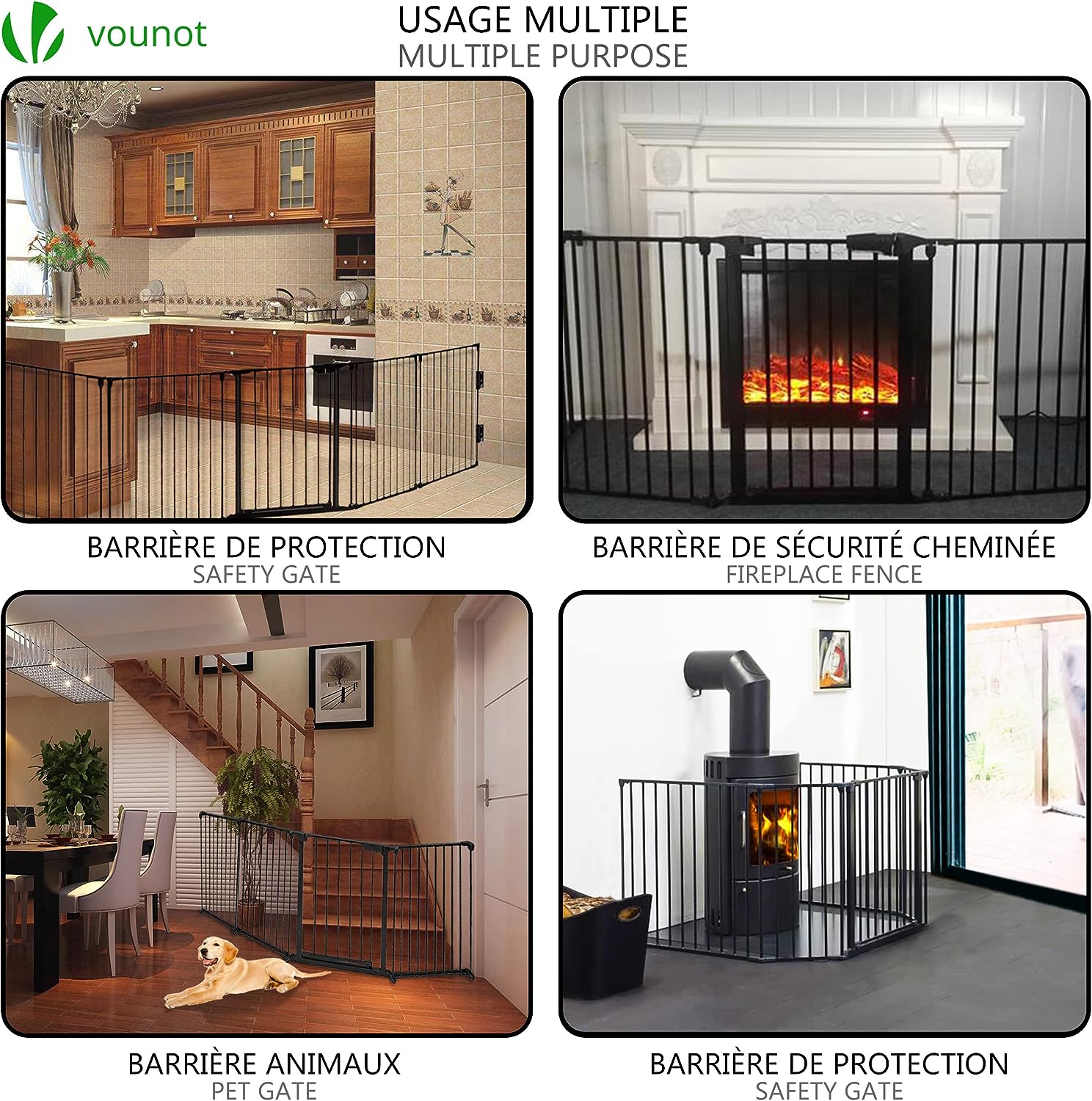 5 Panel Metal Fire Guard, Hearth Gate, Dog Gate Pet Safety Barrier Indoor, Foldable Grille Extra Wide 300 cm with Mounting Kit, Black