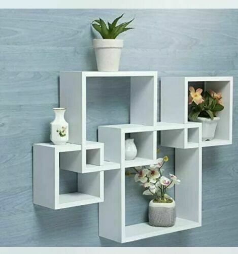 Designer Wall Mounted Floating Shelves, Interlocking Four Cube Design