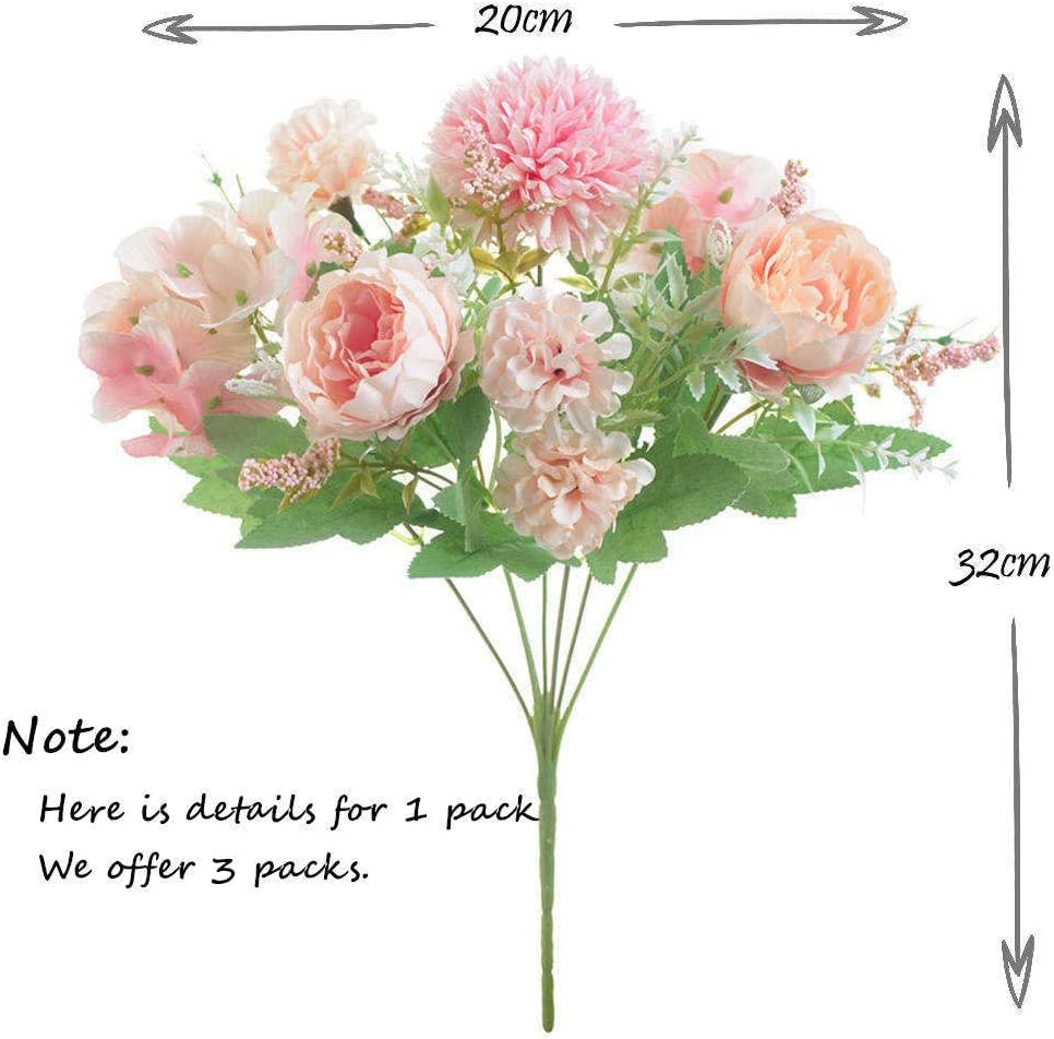 Artificial Flowers, Fake Peony Silk Hydrangea Bouquet Decor Plastic Carnations Realistic Flower Arrangements Wedding Decoration Table Centerpieces(Light Pink)