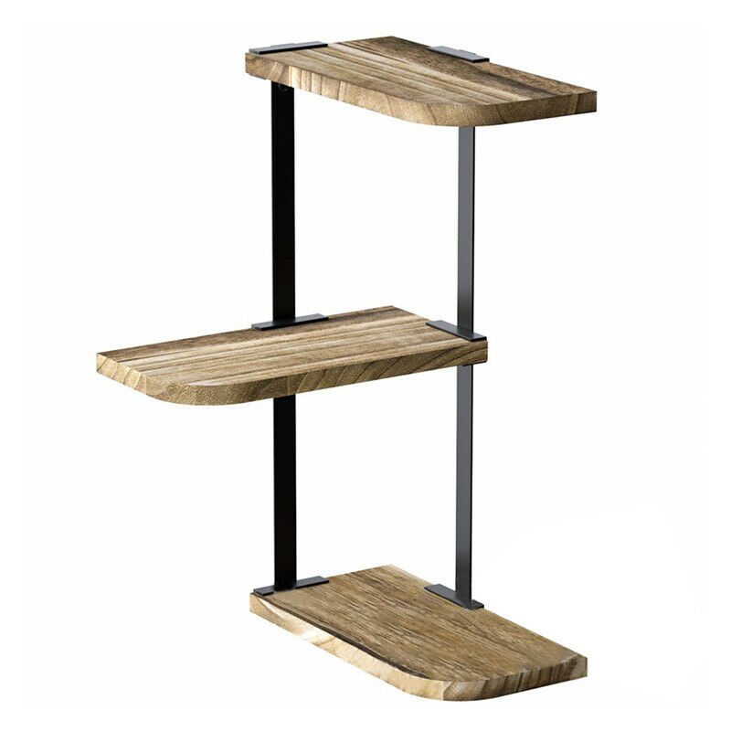 Rustic Wood Corner Shelf Home Display Storage Rack Wall Floating Shelf 3 Tier