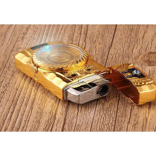 Windproof Jet Lighter With Light &Quartz Clock Refillable Lighter Gift Flame