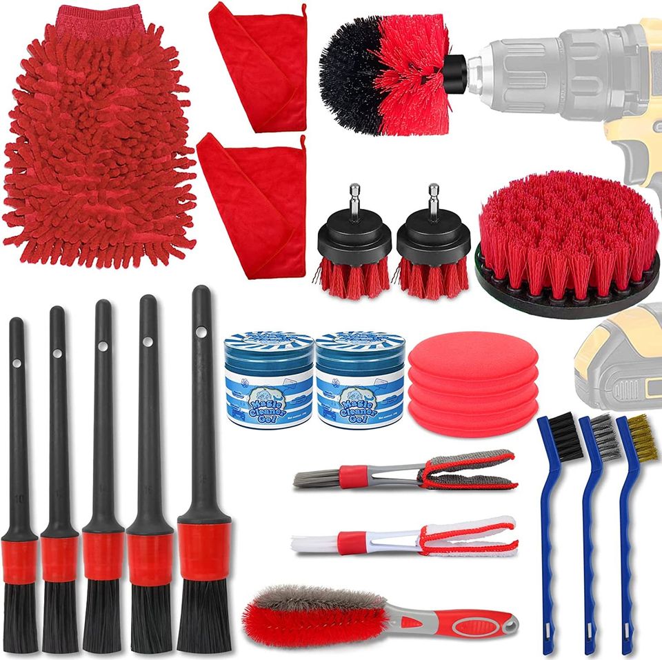 Car Detailing Kit, 24 Pieces Detailing Brush Set Car Interior Detailing Kit for Wash Cleaning Wheels, Interior, Exterior, Leather, Dashboard, Air Vents, Emblems