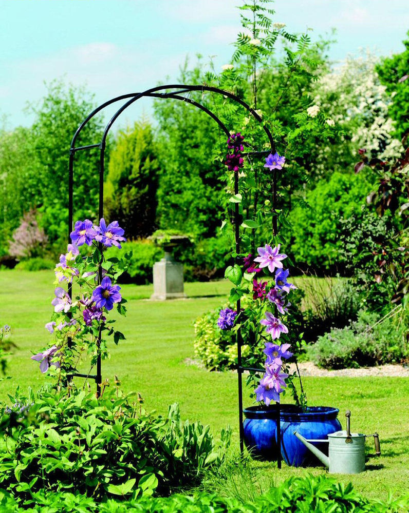 2.4m Metal Trellis Archway Garden Climbing Rose Patio Heavy Duty Black Arch