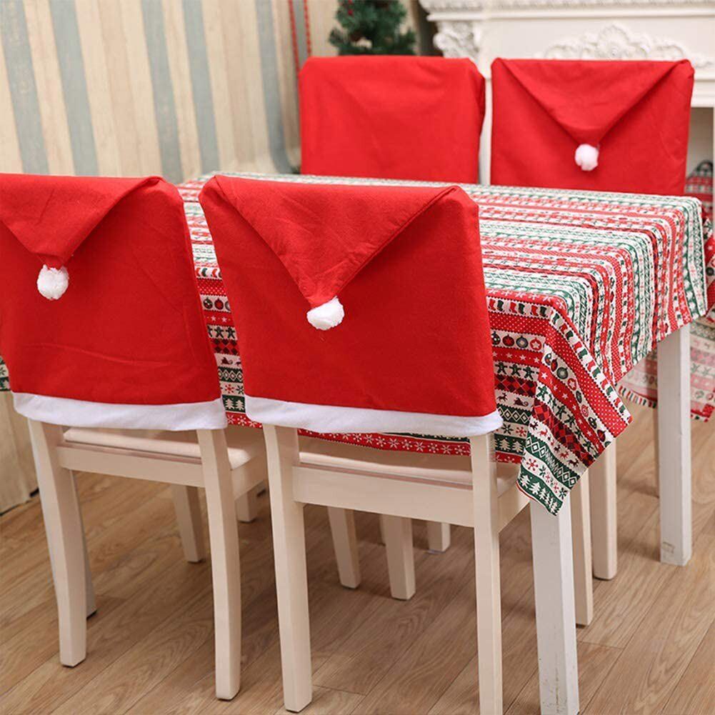 4X Christmas Santa Hat Dining Chair Back Covers Party Xmas Chair Table Decor uk