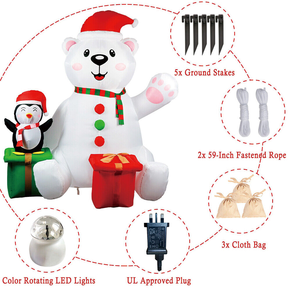 6FT Christmas Inflatable Polar Bear with LED Light