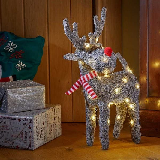 Christmas Rattan Reindeer with 40 White LED Lights Christmas Decorations