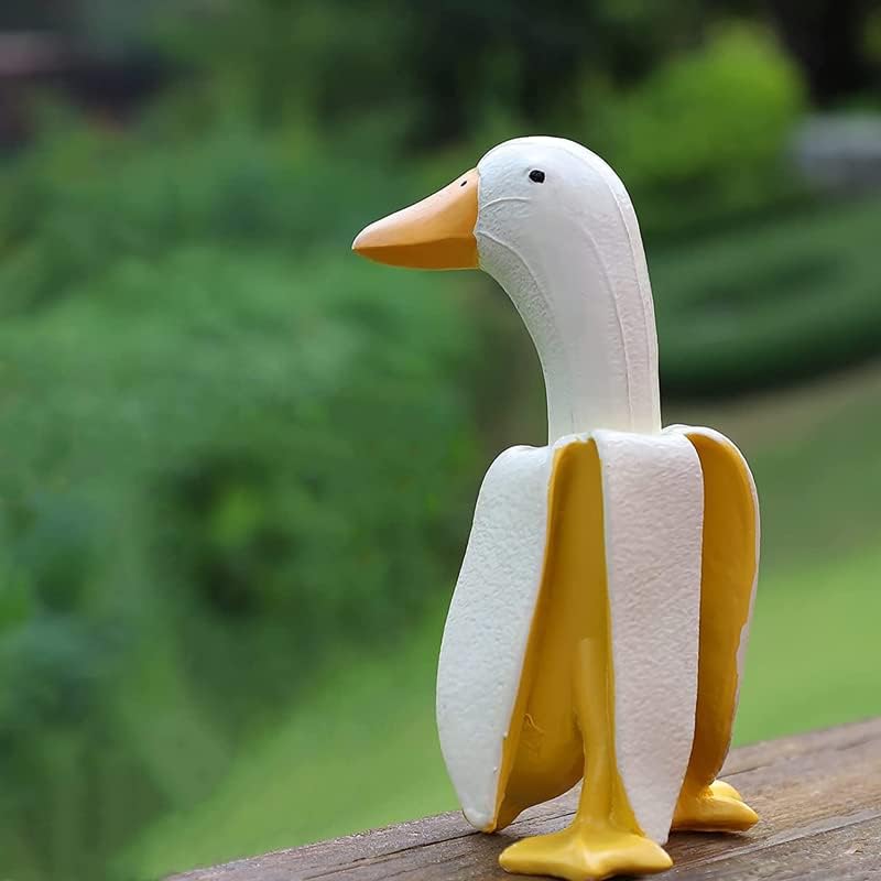 4 Pcs Banana Duck Garden Decor Statues Personalized Duck Sculpture Ornaments Creative Resin Banana Duck Garden Art,for Home Garden Lawn Patio Office Outdoor Decor (Yellow)