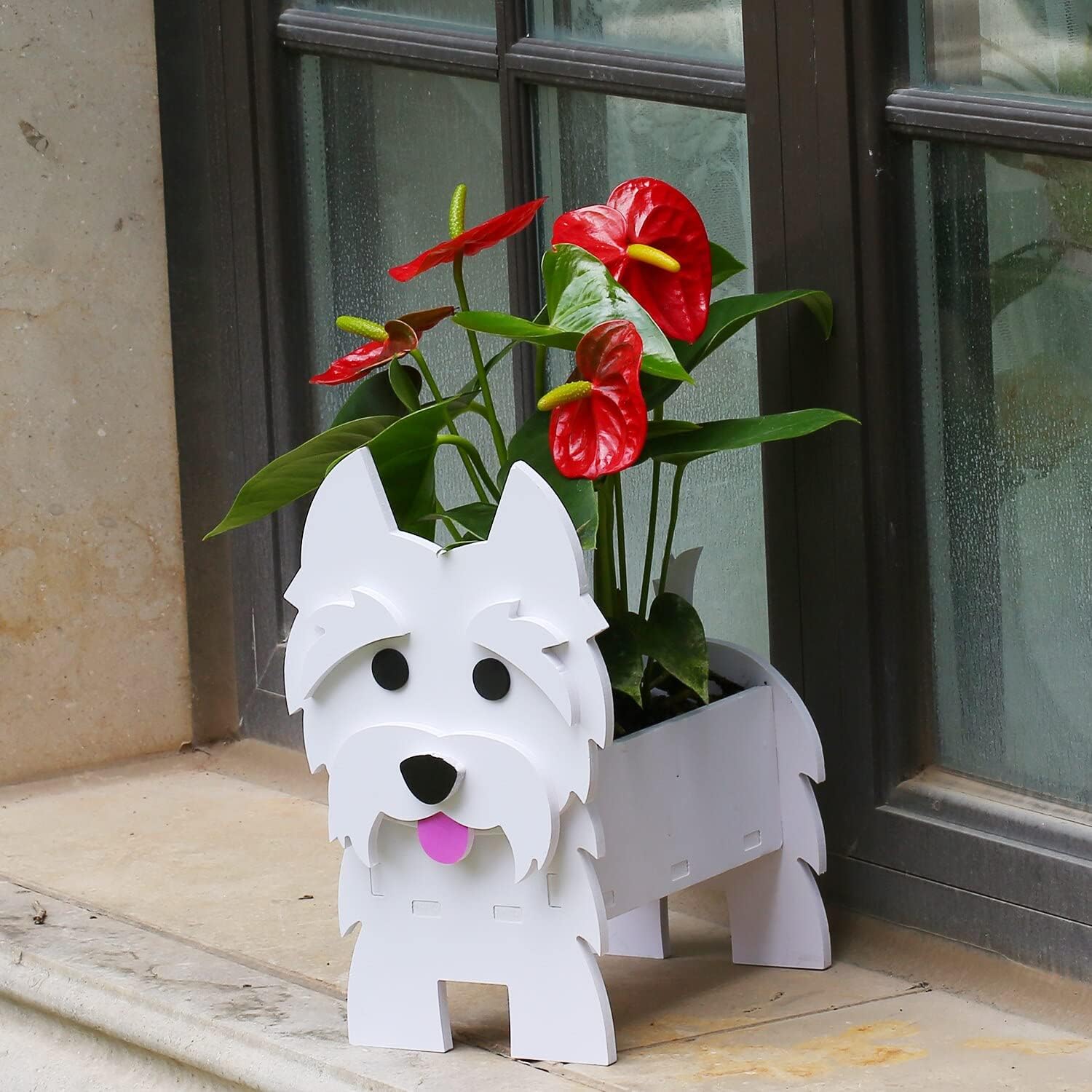 Small Westie Gifts Dog Planter,PVC Animal Plant Pots Outdoor Indoor Garden Planters for Succulent,Cute Rectangular Plant Flower Pots Decor