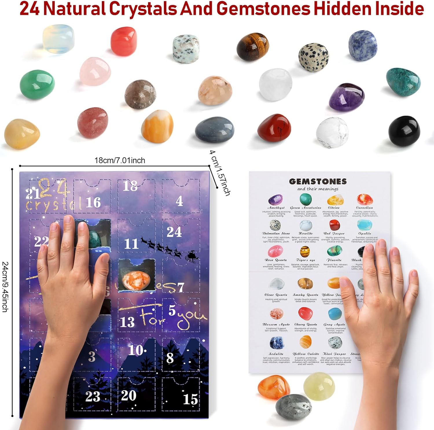 Crystals Advent Calendar 2023, 24 Days Natural Crystal Minerals & Fossils Gemstones Christmas Countdown Advent Calendars for Kids,Enthusiasts Rock Collection Gifts for Boys Girls Xmas