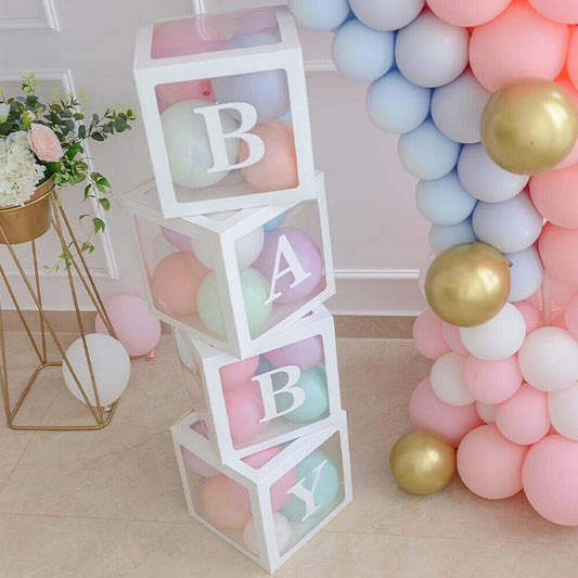 4pcs Baby Box Decoration Transparent Cardboard Gift Balloon Boxes Girl Boy Party