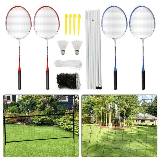 Professional Badminton Set 4 Player Racket Shuttlecock Poles Net Bag Garden Game