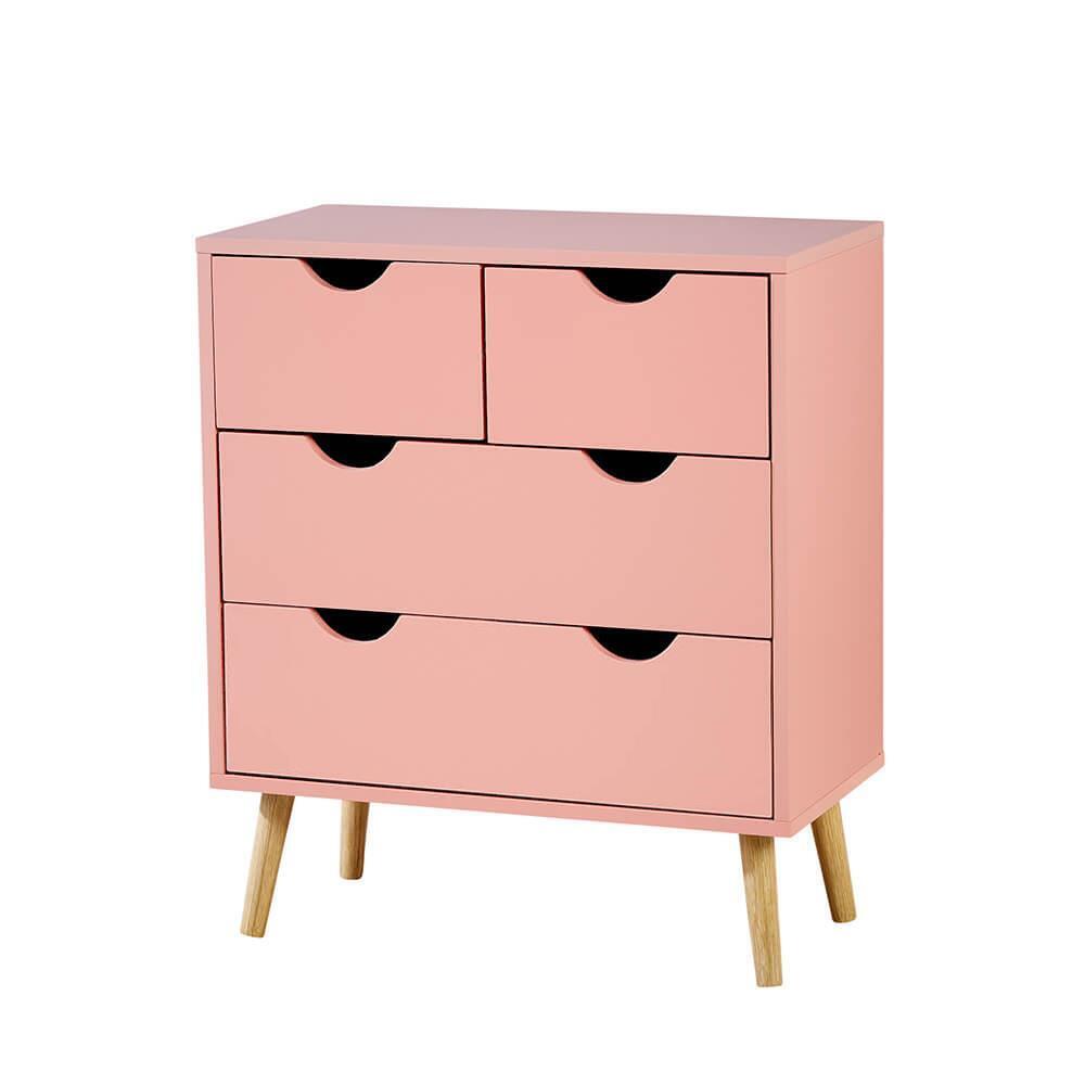 Pink Chest of 4 Drawers Wooden Scandi Style Legs Modern Integrated Handles