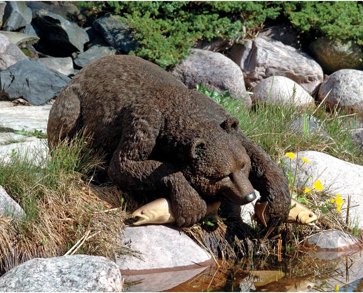 Catch of the Day Bear Fishing Outdoor Garden Pond Statue, Polyresin, 84 cm