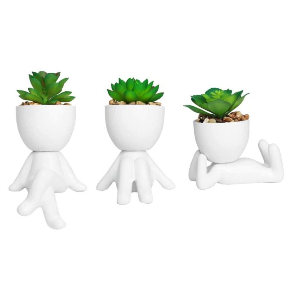 Ceramic Human Shaped Flower Pot Cactus Succulent Planter Container Garden Decor