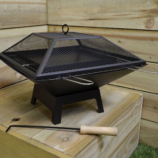 Outdoor Garden Square Fire Pit / Heater with BBQ Grill