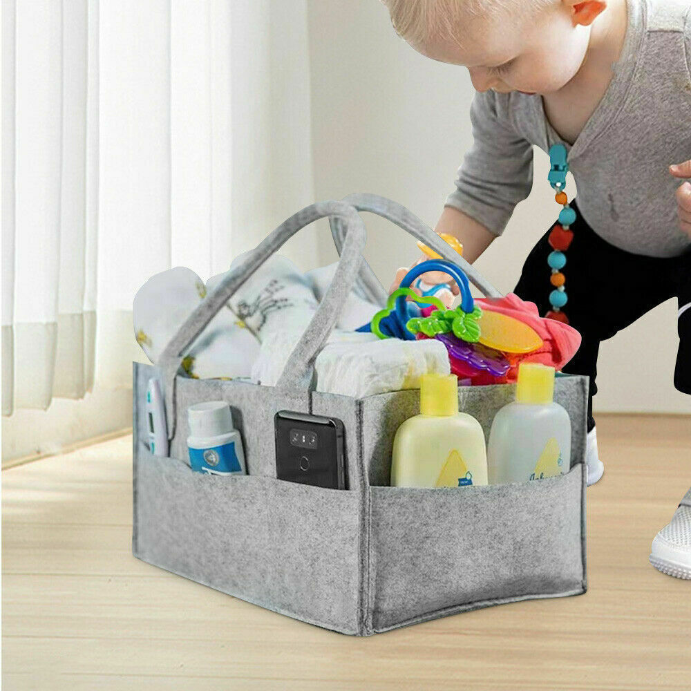 Baby Diaper Organizer Storage Box Caddy Felt Changing Nappy Kids Carrier Bag UK