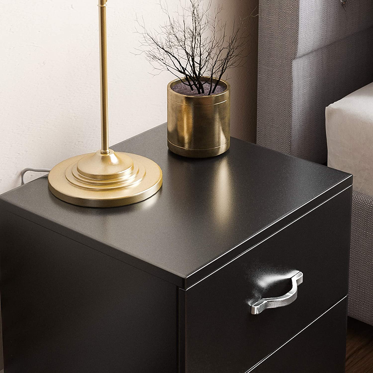 Black Bedside Drawer, Bedside Cabinet, 2 Drawer, Bedside Table