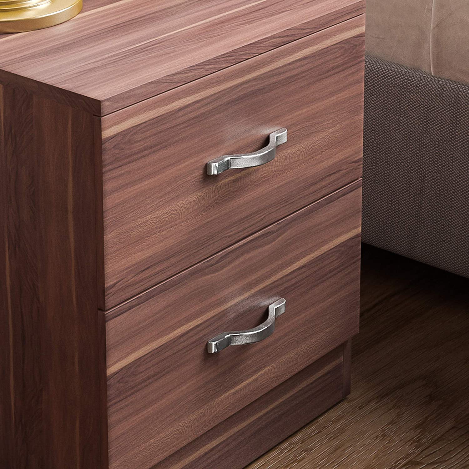 Walnut Bedside Cabinet, 2 Drawer With Metal Handles & Runners