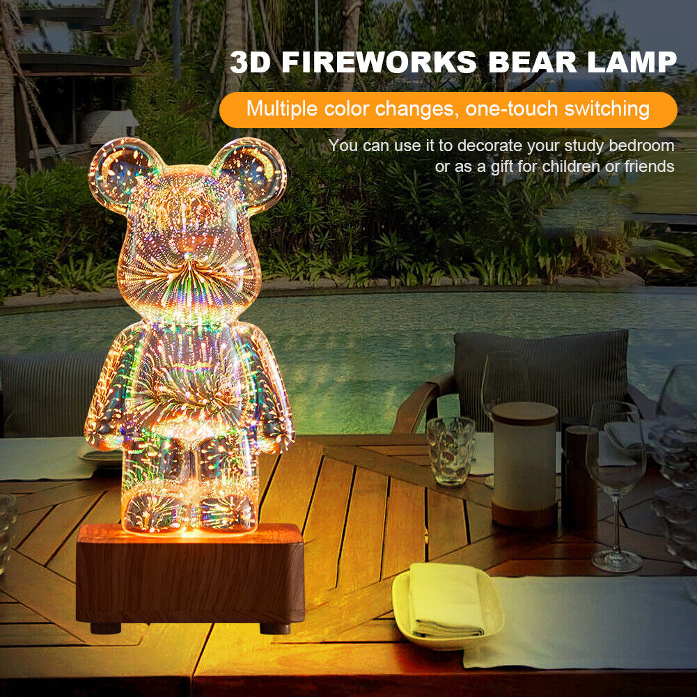 3D Bear Firework Light 7 Color Lights Table Lamp Dimming As Valentines Day Gift